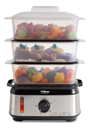 Vaporiera Liliana Av925 Naturalchet MANUAL 950w 3 Niveles Color Acero inox