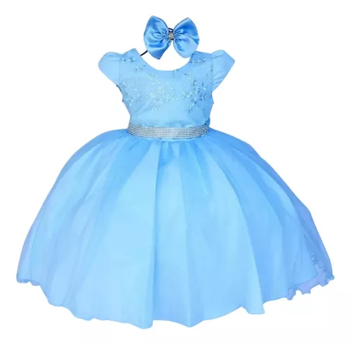 Vestido Infantil Azul Luxo Princesa Cinderela