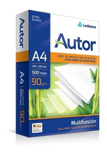 Resma A4 Autor 90grs 500 Hojas Para Oficina Papel Blanco