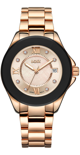 Reloj Loix Mujer L1160-3 Oro Rosa Con Bisel En Cerámica