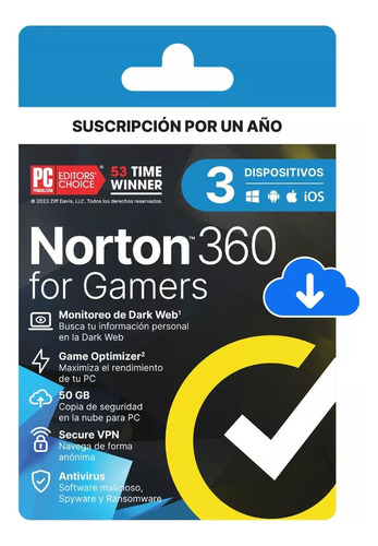 Norton 360 For Gamers 50 Gb / 2024  Antivirus 3 Disp 1 Año