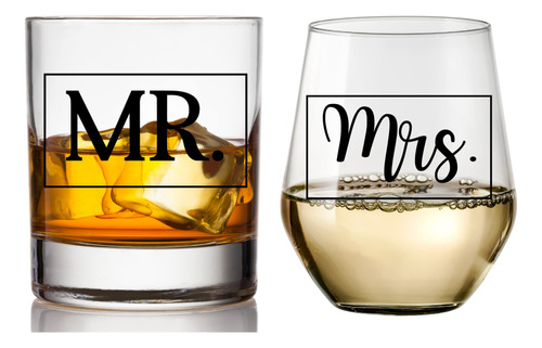 Cool Af Mr And Mrs Juego De Regalo De Copas De Whisky Y Vino