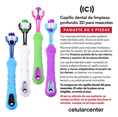 X3 Cepillo De Dientes 3d (3 Lados) P/ Perros Gatos Mascotas
