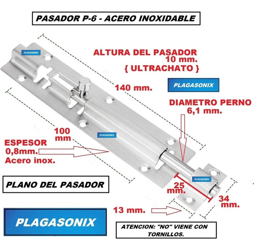 Pasador Cerrojo P-6 Arrimar Acero Inoxidable Por 10 Unidades