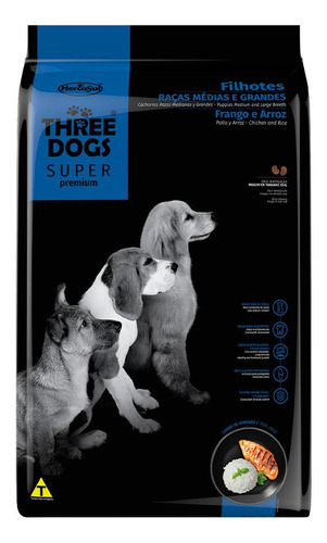 Ração Sp Three Dogs Filhote Raça M E G Frango E Arroz 10,1kg