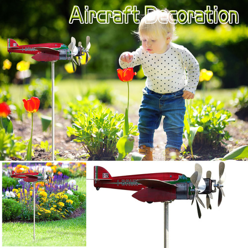 Regalo en forma de veleta tipo avión para amantes de los jardines voladores, color rojo