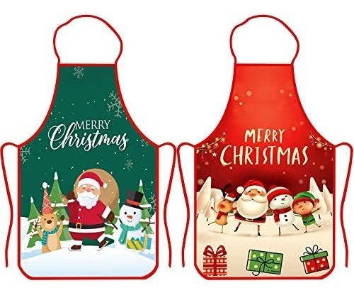 Delantal Navidad 2pcs, Santa Claus, Reno Y Muñeco De Nieve,