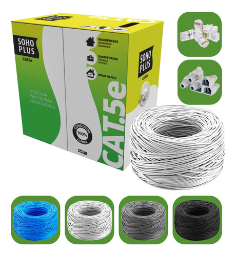 Cabo Rede Furukawa Cat5e C/ 100 Metros Azul + 20 Conec Capa Cor Branco