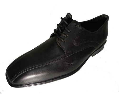 Imagen 3 de 6 de Zapato Negro Cuero Con Cordón Punta Cuadrada