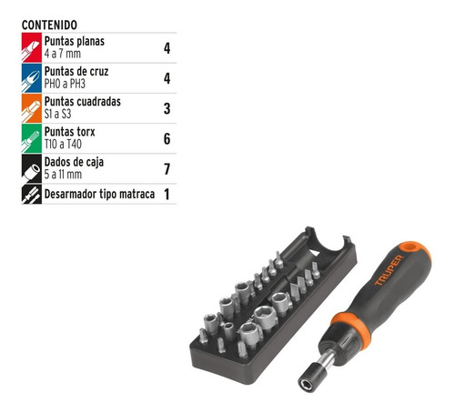 Desarmador Tipo Matraca Con 17 Puntas Y 7 Dados, Truper