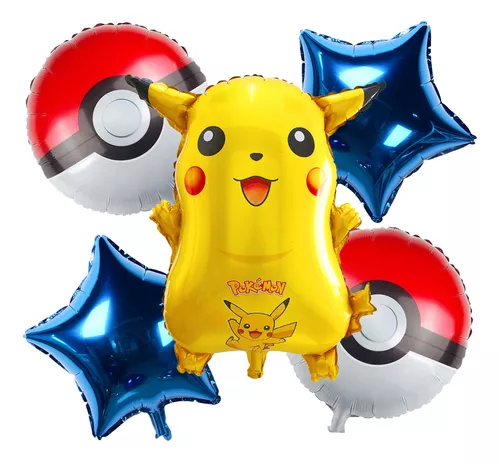 Kit 5 Globos Pokemon Pikachu Pokebola