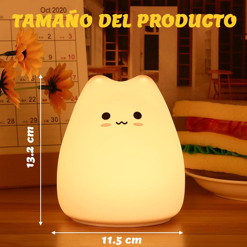 Luz Nocturna Gato Silicona 7 Colours Para Bebé Niño Regalos
