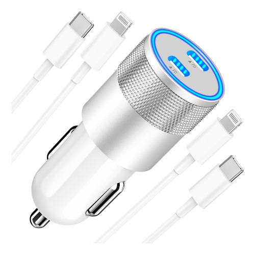 Cargador De Coche Para iPhone Carga Rápida 60w Dual Usb C En