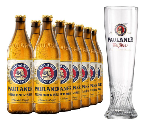 Kit 12 Cerveja Paulaner Munchner Hell 500ml + Copo Paulaner