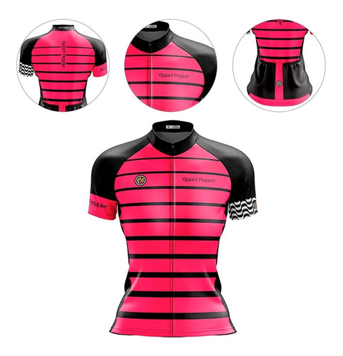 Camisa Sport Pepper Feminina Ipanema Pink E Preta Ciclismo