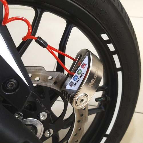 Imagen 7 de 10 de Combo Traba Disco Con Alarma + Cable Recordatorio Um Locks
