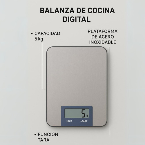 Balanza Digital Alimentos Cocina Acero Inoxidable 1gr A 5kg Azul 5 Kg