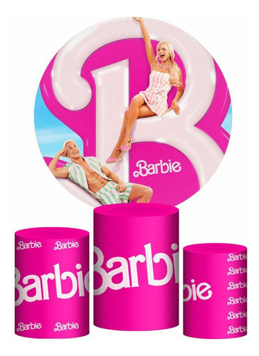 Trio Capa Cilindro + Painel Redondo 3d Barbie 1,50m