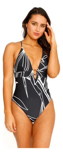 Traje De Baño Entero Triangulo Estampado Para Mujer Negro