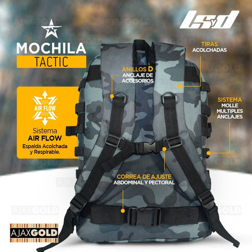 Imagen 4 de 10 de Mochila Urbana Deportiva Escolar Tactica Reforzad Notebook