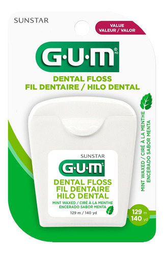 Hilo Dental Gum Dental Flosd Sabor A Menta Con Cera 129m