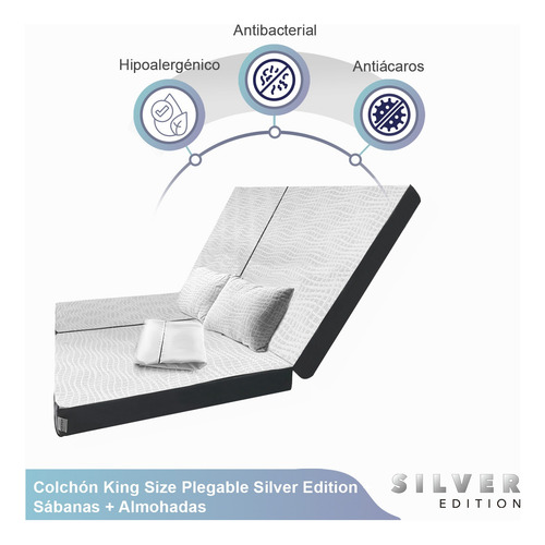 Colchón King Plegable Silver Edition + Sábanas + Almohadas Blanco