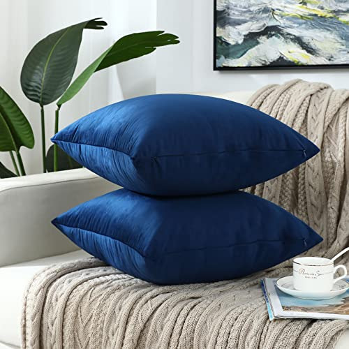 Fundas De Almohada De Terciopelo Azul Marino 18x18 PuLG...