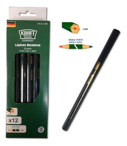 Lapiz Carpintero Bicolor Kraft Bohrer Grueso- Caja 12 Pzas