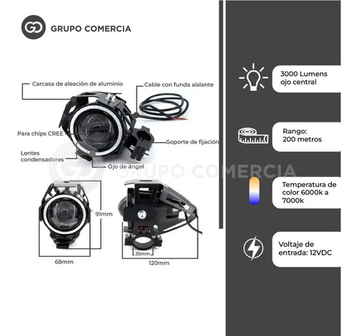 Imagen 6 de 7 de 2 Exploradoras Led Ojo Angel Grande 9000lm Moto Carro Strobe