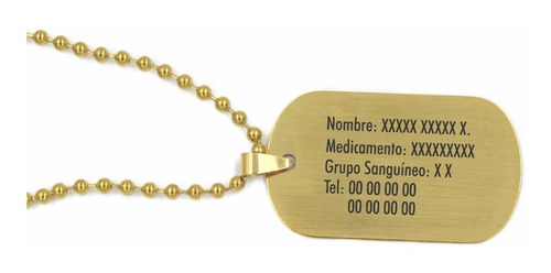 Imagen 4 de 5 de Placa Militar Dorada Personalizada Laser Con Cadena