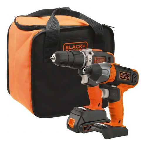 Black Decker  Parafusadeira  BCK21S1S-BR  Combo Parafusadeira e Furadeira de Impacto 10mm,   Impacto 6,35mm , Com Bolsa para Ferramentas, 1 Bateria 20V MAX Li-Íon, 1 Carregador Bivolt 