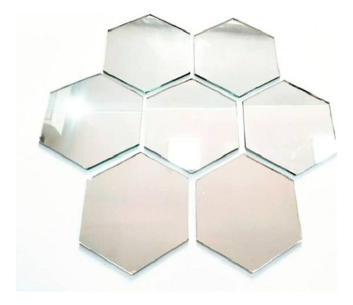 12 Espejo Hexagonales 3mm 10cm De Lado, Con Cinta Bifaz