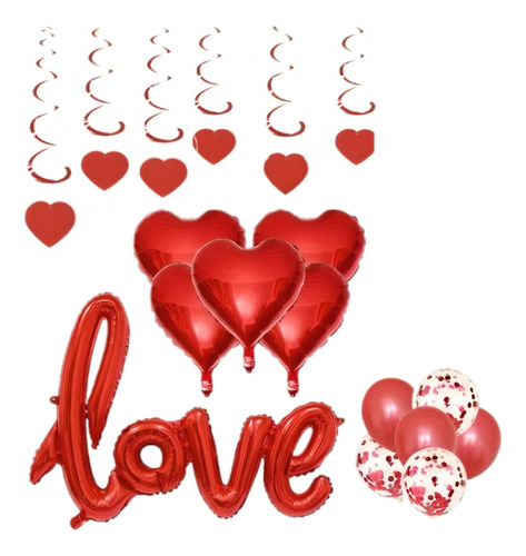 Globos Bombas San Valentin Amor Corazon Y Espirales Rojos