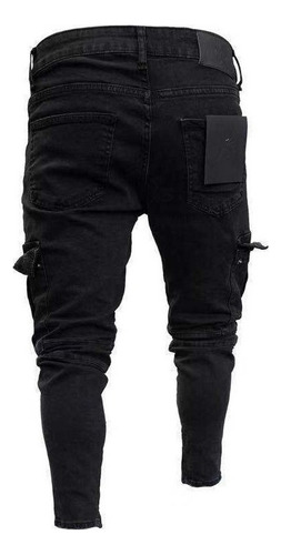 Pantalones Vaqueros Pitillo Rasgados Para Hombre Negro