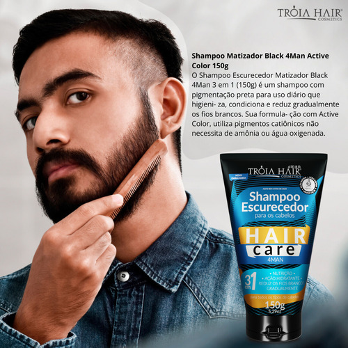 20 Sachês Shampoo Escurecedor 3 Em 1 C/ 15g Tróia Hair