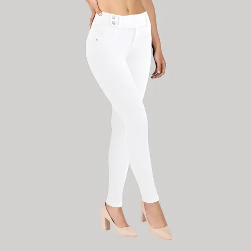 Pantalón Blanco Para Dama De Mezclilla Sin Bolsas Traseras