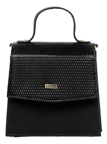 Bolso De Mano Angelina Con Solapa Mujer Fiorenzi Acabado De Los Herrajes Níquel Color Negro Correa De Hombro Negro Diseño De La Tela Liso