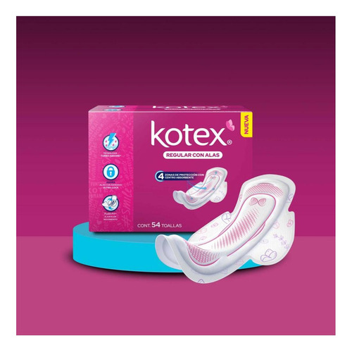 Toallas Femeninas Kotex Regular Con Alas 54 Pzas