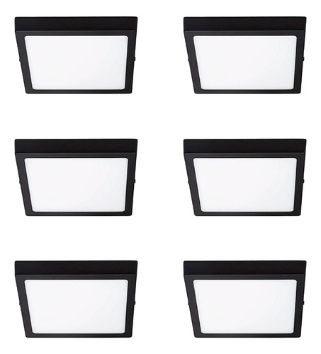 Pack X6 Panel Led Cuadrado Negro 24w De Aplicar - Unilux