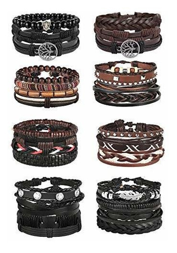 Pulsera De Cuero Trenzado Con Cuentas Para Hombre Y Mujer