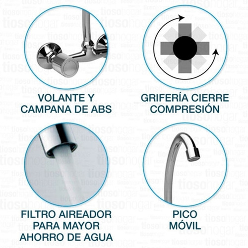 Imagen 4 de 10 de Griferia Pared Cocina Lavadero Hydros Viva Cromo Para Bacha