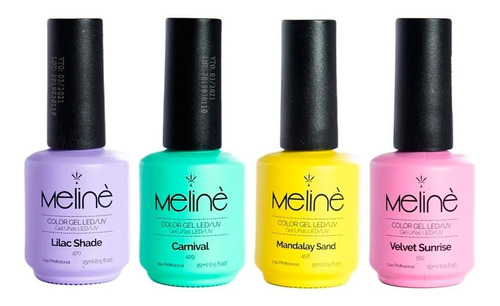 Kit Meline 4 Esmaltes Semipermanente Color Gel Uv Led