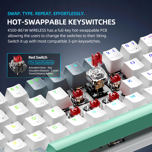 Machenike K500a-b61w Teclado Mecánico Inalámbrico Red Lineal
