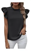 Comprar Blusas Lisas De Verano Con Cuello Redondo Y Mangas Con Volan