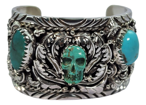 Brazalete De Plata Con Turquesas Y Calavera De Turquesa 