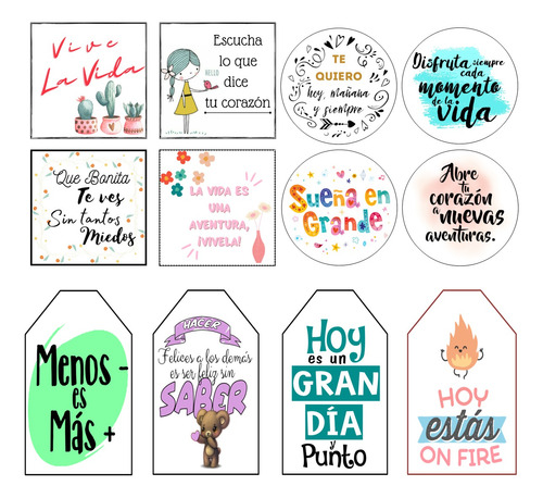 Kit Imprimible 01 Frases Color Stikers Tag Topper Emprender