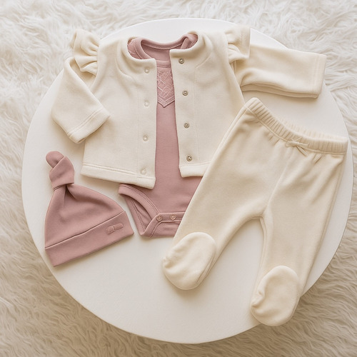 Conjunto Plush Bebe Campera Y Pantalon Rosa Bebe Abrigo Beba Rosa Hasta 3 Meses