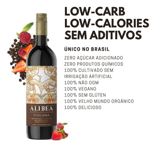 Vinho Tinto Seco Low Carb Sem Add Açúcar Alibea 750ml 12 Un.