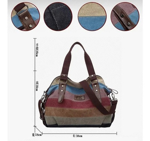 Bolso De Hombro Vintage Casual De Lona A Rayas De Gran Capac