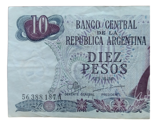 Antiguo Billete 10 Pesos Ley Argentina 1971 Bott 2339